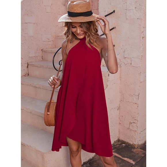 Boho Tie Backless Wrap Halter tank Dress black - Picture 11 of 11